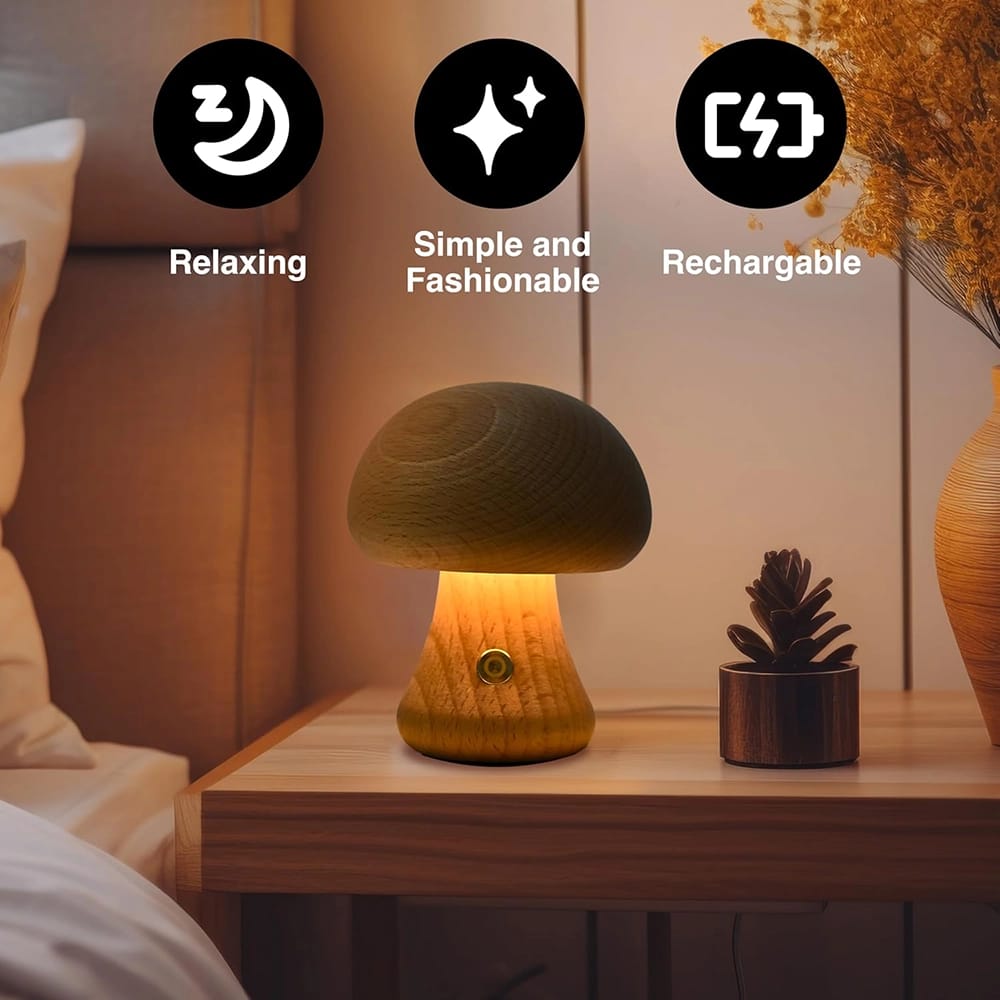 CROWN LED Rechargeable Wooden Mushroom Lamp
