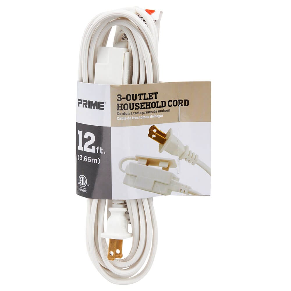 Prime 3 Outlet Household Extension Cord, 12'