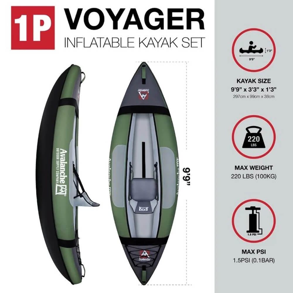 Avalanche 9'9" Voyager 1-Person Inflatable Kayak Set, Green