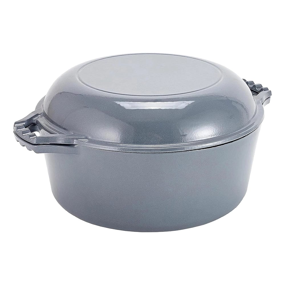 Bruntmor 7 Quart 2-in-1 Enamel Cast Iron Dutch Oven With Handles, Gray