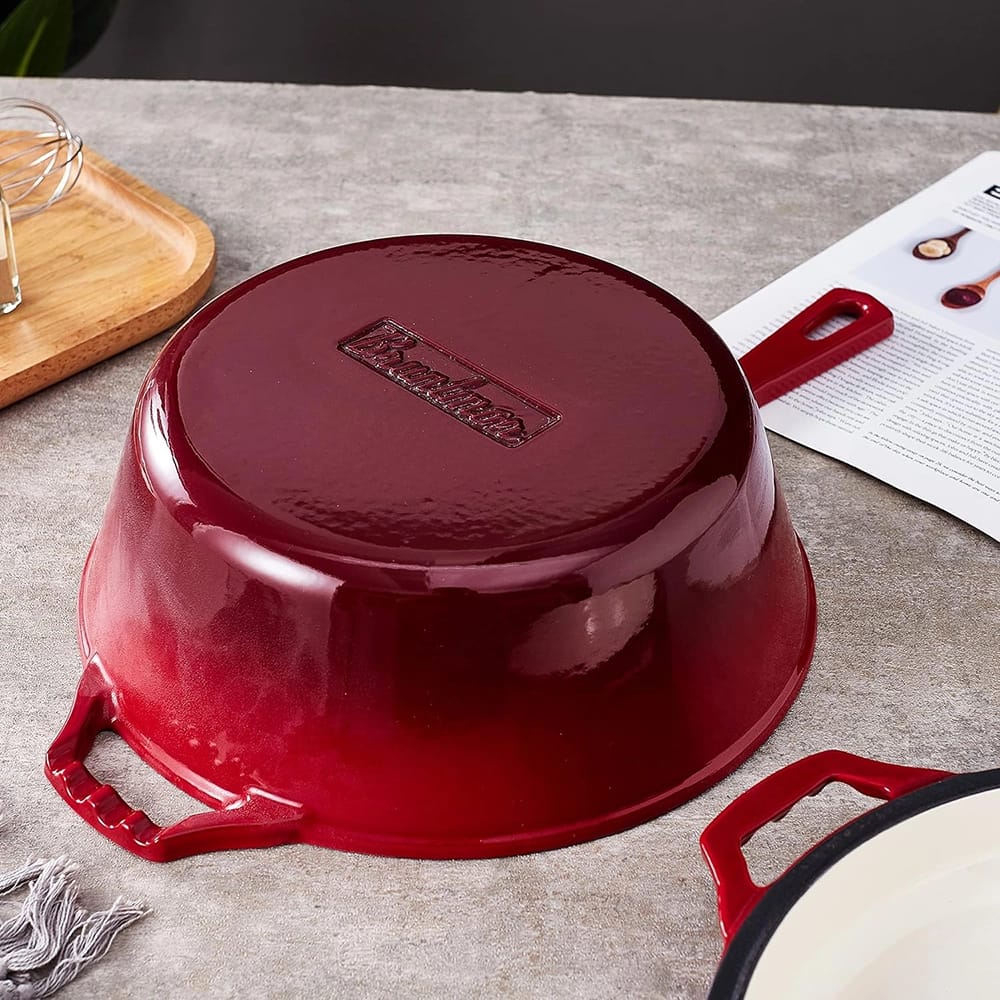 Bruntmor 2 in 1 5-Quart Enameled Cast Iron Pot with Lid, Red