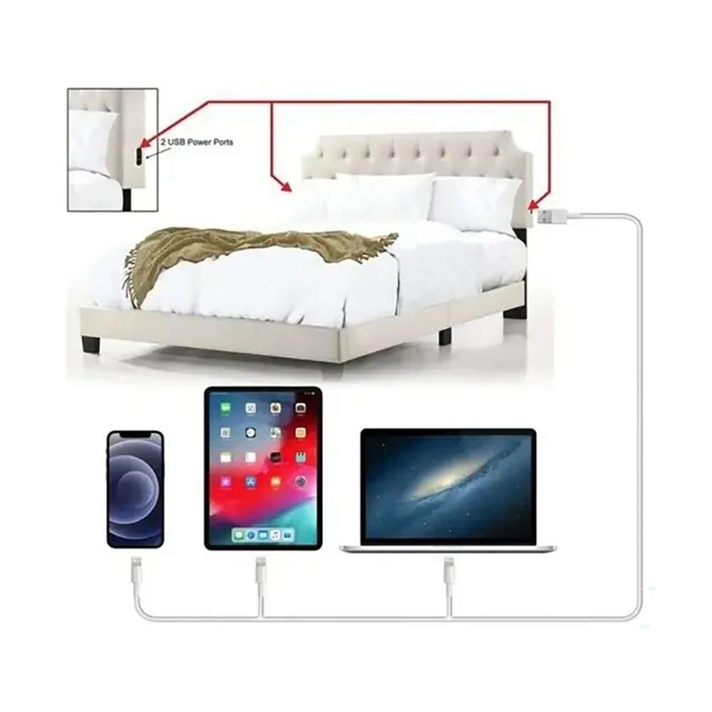 Belle Isle Furniture Tufted Velvet Upholstered Bed Frame with USB Charging Ports, Twin, Beige