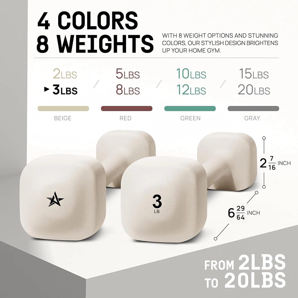 Yes4All Square Neoprene Dumbbell Set, Beige, 3 lb
