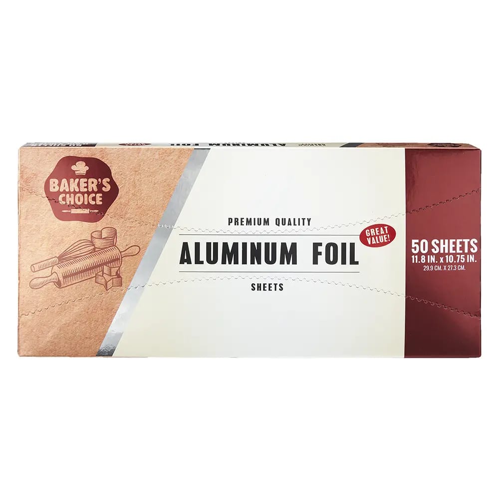 Baker's Choice Premium Quality Aluminum Foil Sheets, 50 Count