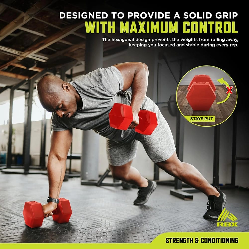 RBX Vinyl Coated Hand Weight Dumbbell Set, 10 Lbs, Red
