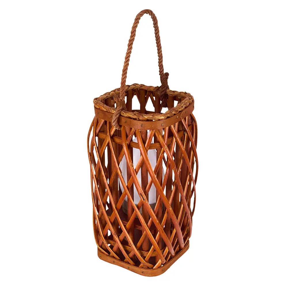 Barbara King Square Wicker Lantern With Remote, Brick, 12"