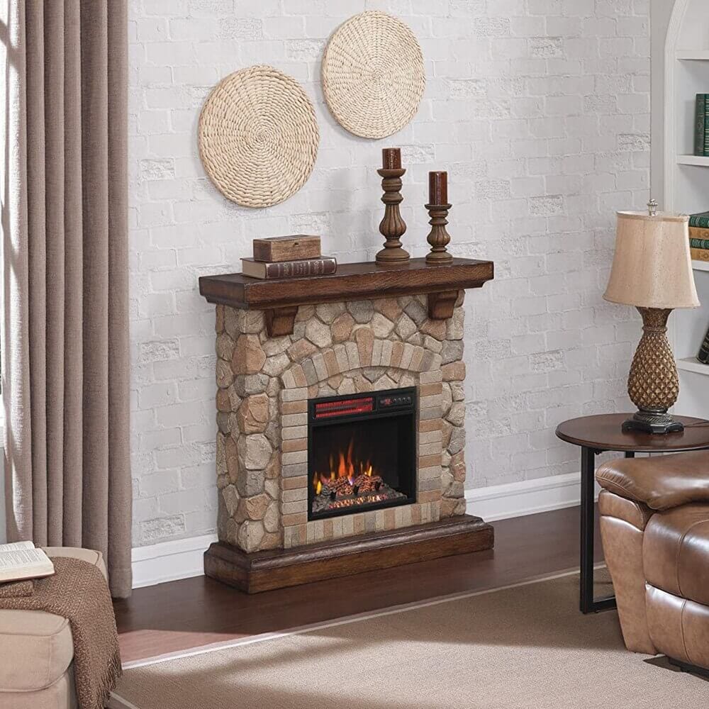 Twin Star Home Tequesta Electric Fireplace Heater, Old World Brown