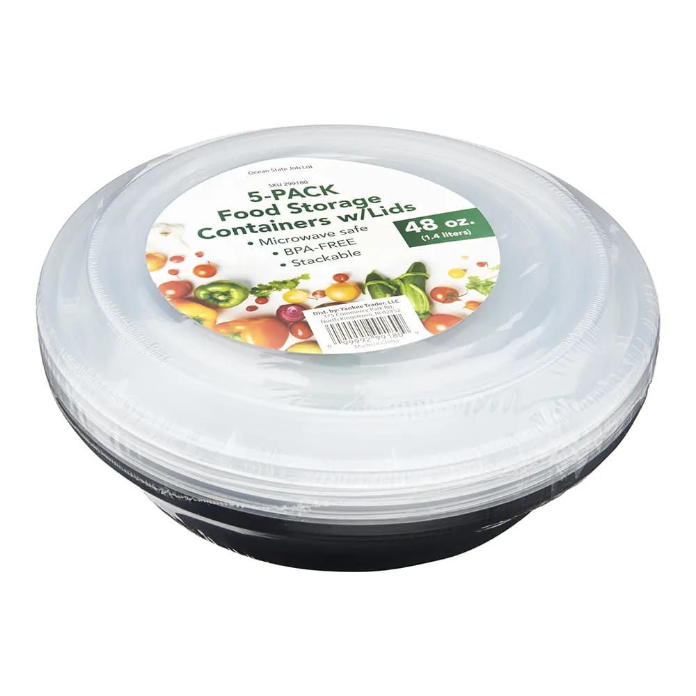 Food Storage 48 oz Round Containers with Lids, 5 Count