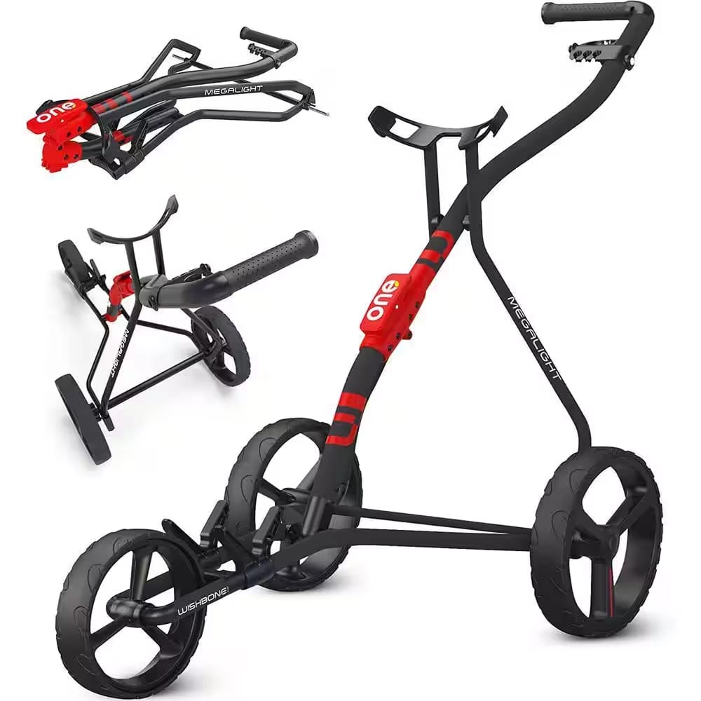 Wishbone Folding Golf Push Cart, Black/Red