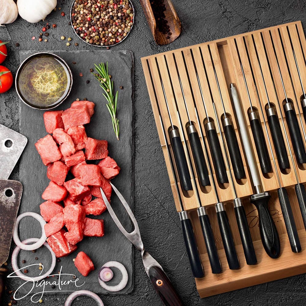 Signature Living 16-Slot Bamboo Drawer Knife Block