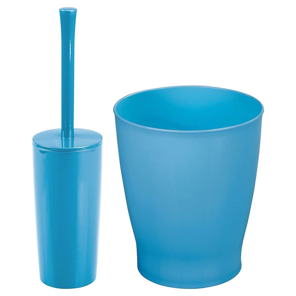 mDesign Compact Toilet Brush/Round Waste Can Combination Set, Cornflower Blue