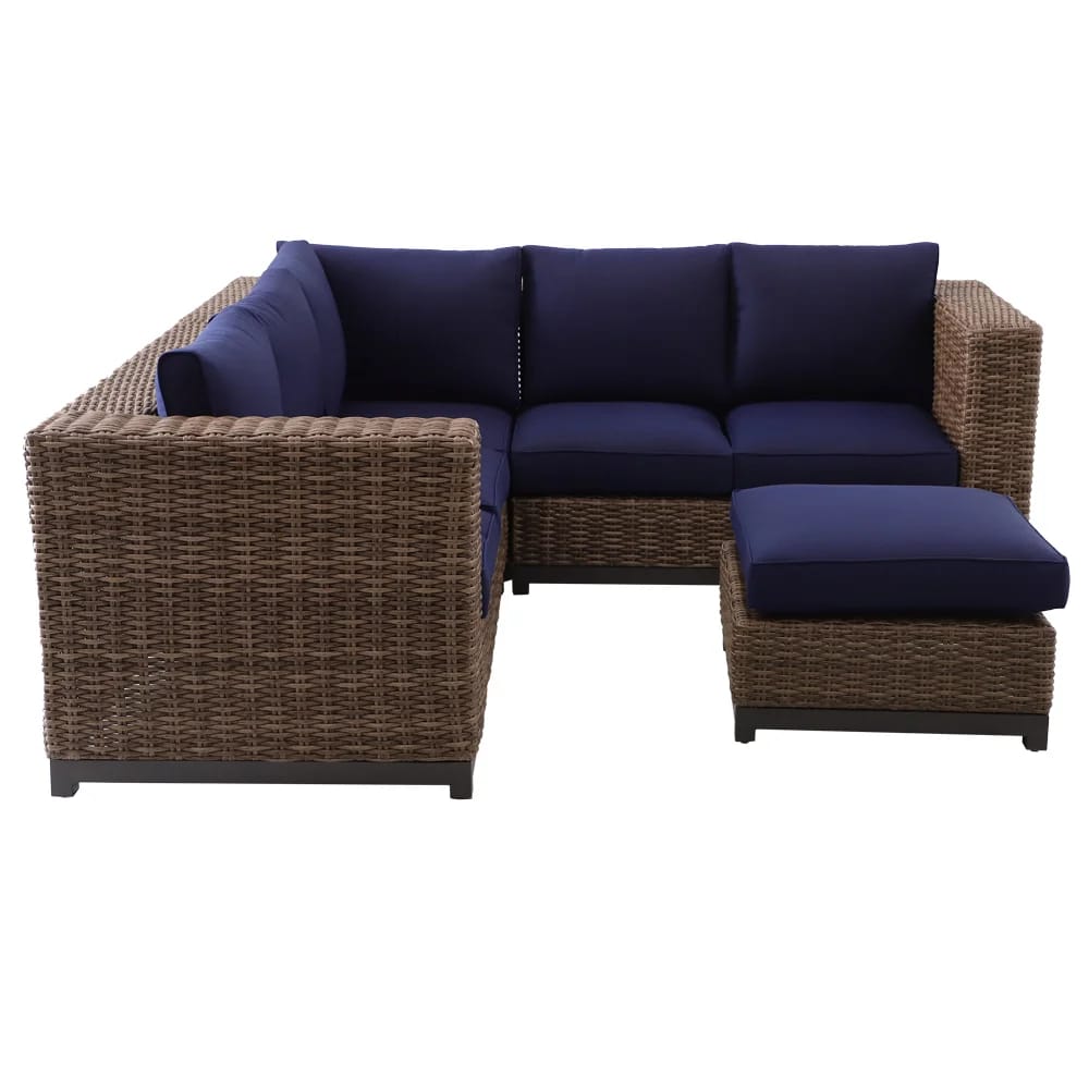Hampton Bay Fernlake 4-Piece Outdoor Patio Sectional Set, Brown/Midnight