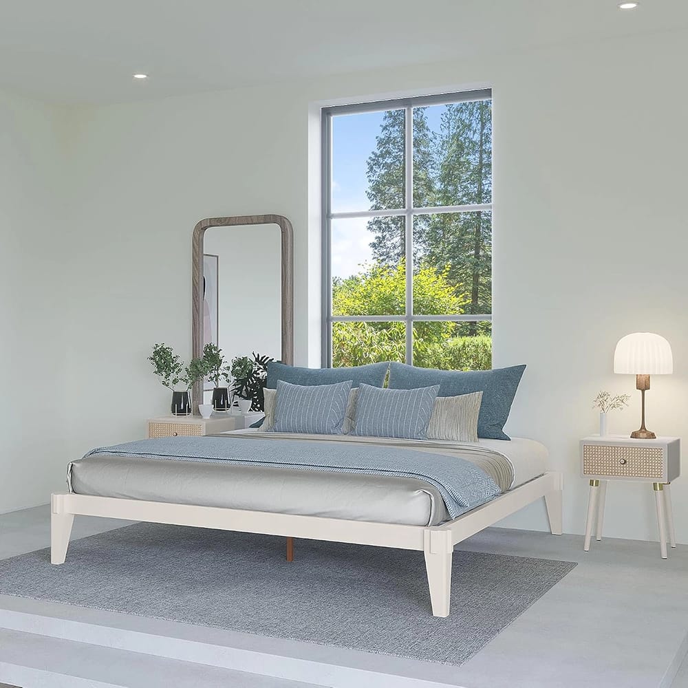 Bme Chalipa King Size Solid Wood Japanese Bed Frame, Ivory