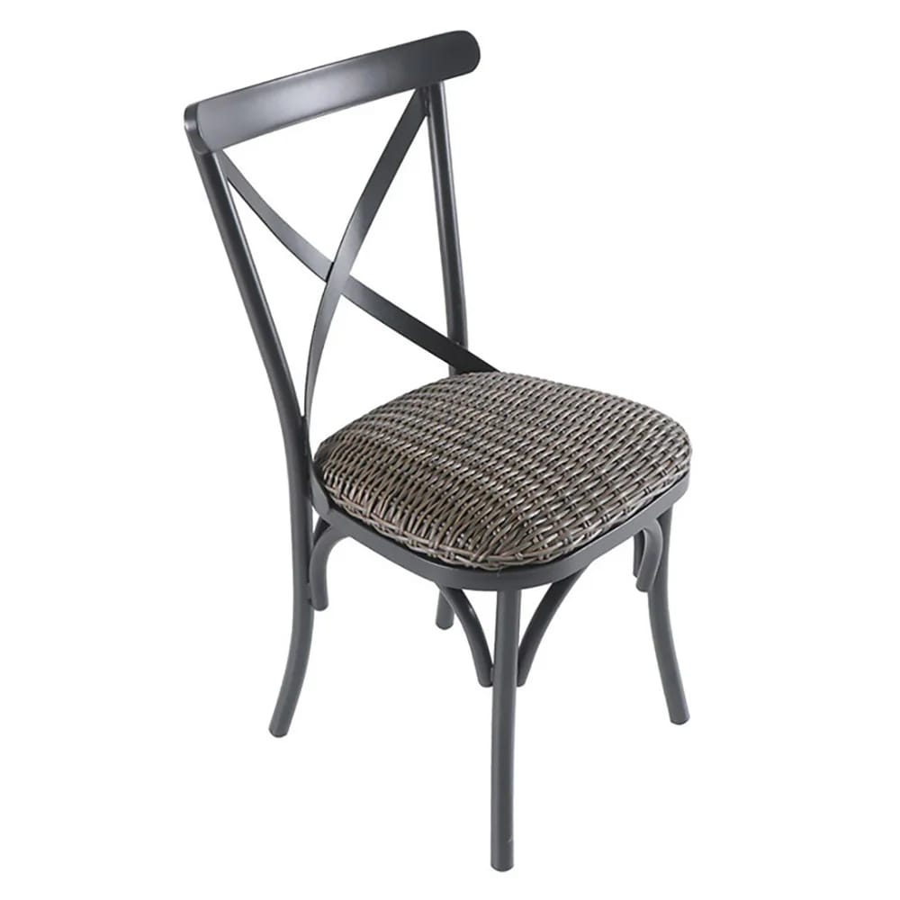 Allen + Roth Chesterbrook Wicker Steel Frame Dining Chair, Set of 2, Black