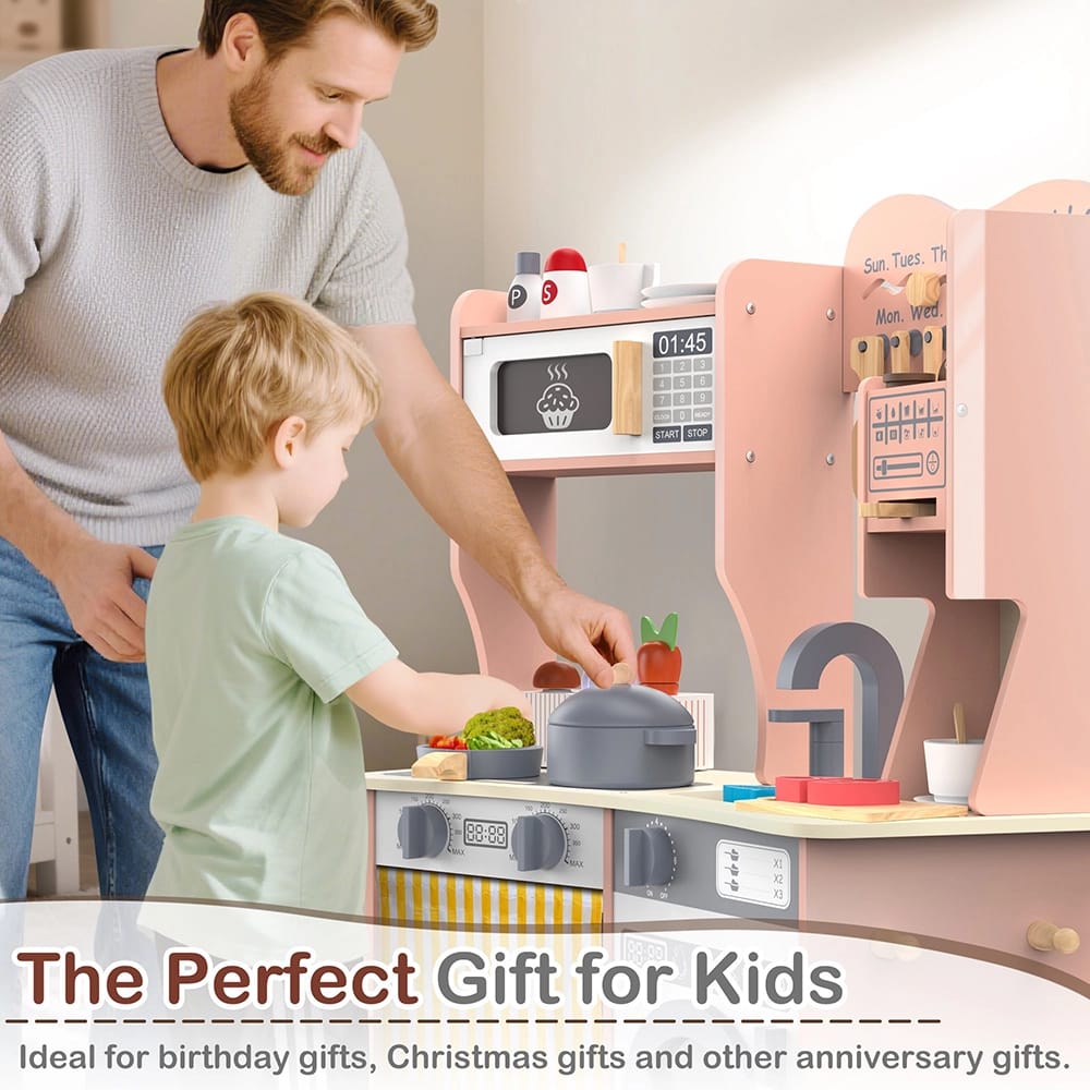 Large Wooden Kids Play Kitchen, Pink