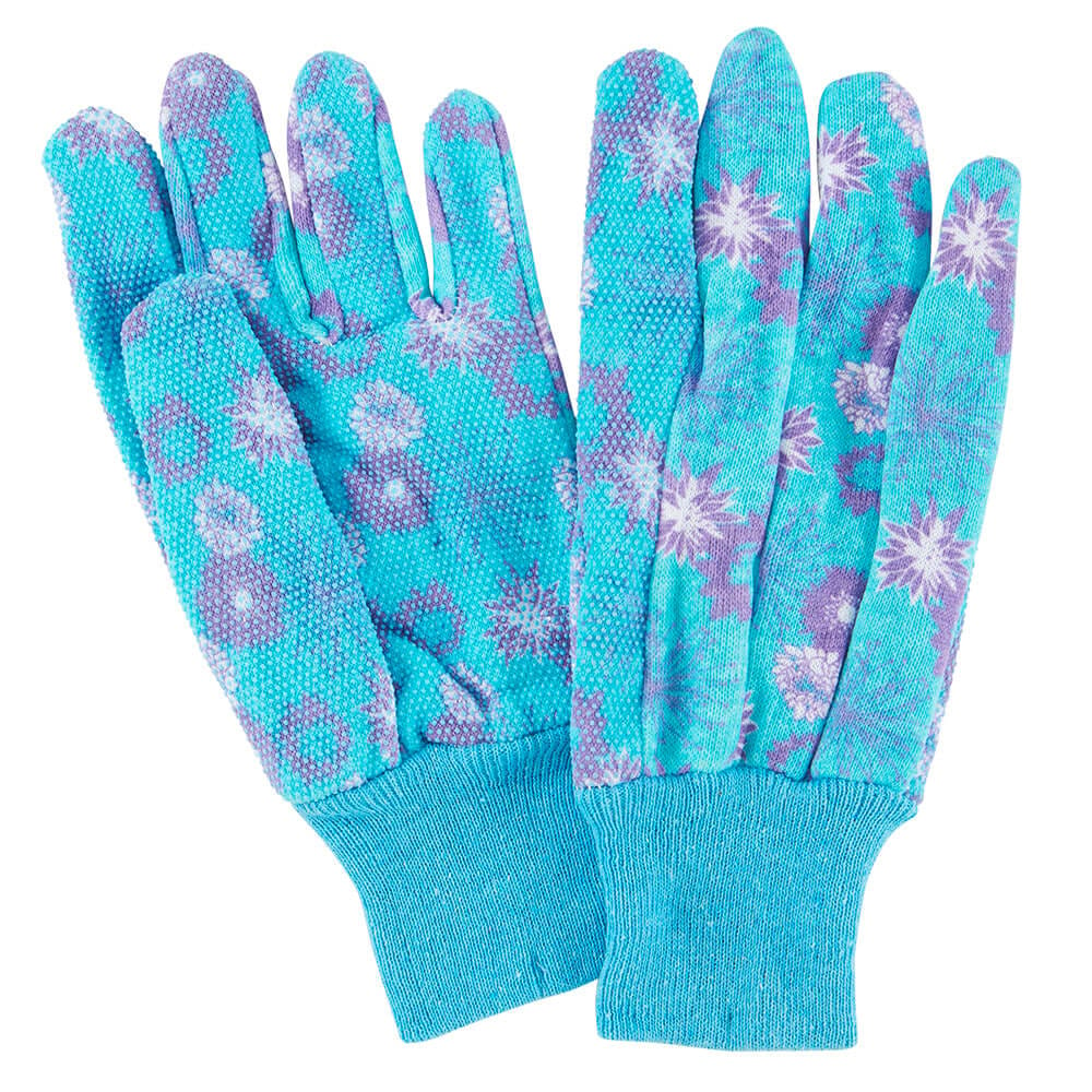 Garden Grove Women's Blue Floral Print Garden Gloves with PVC Dots