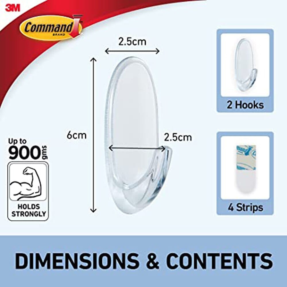 Command 3M Clear Medium Hooks, 2-Count