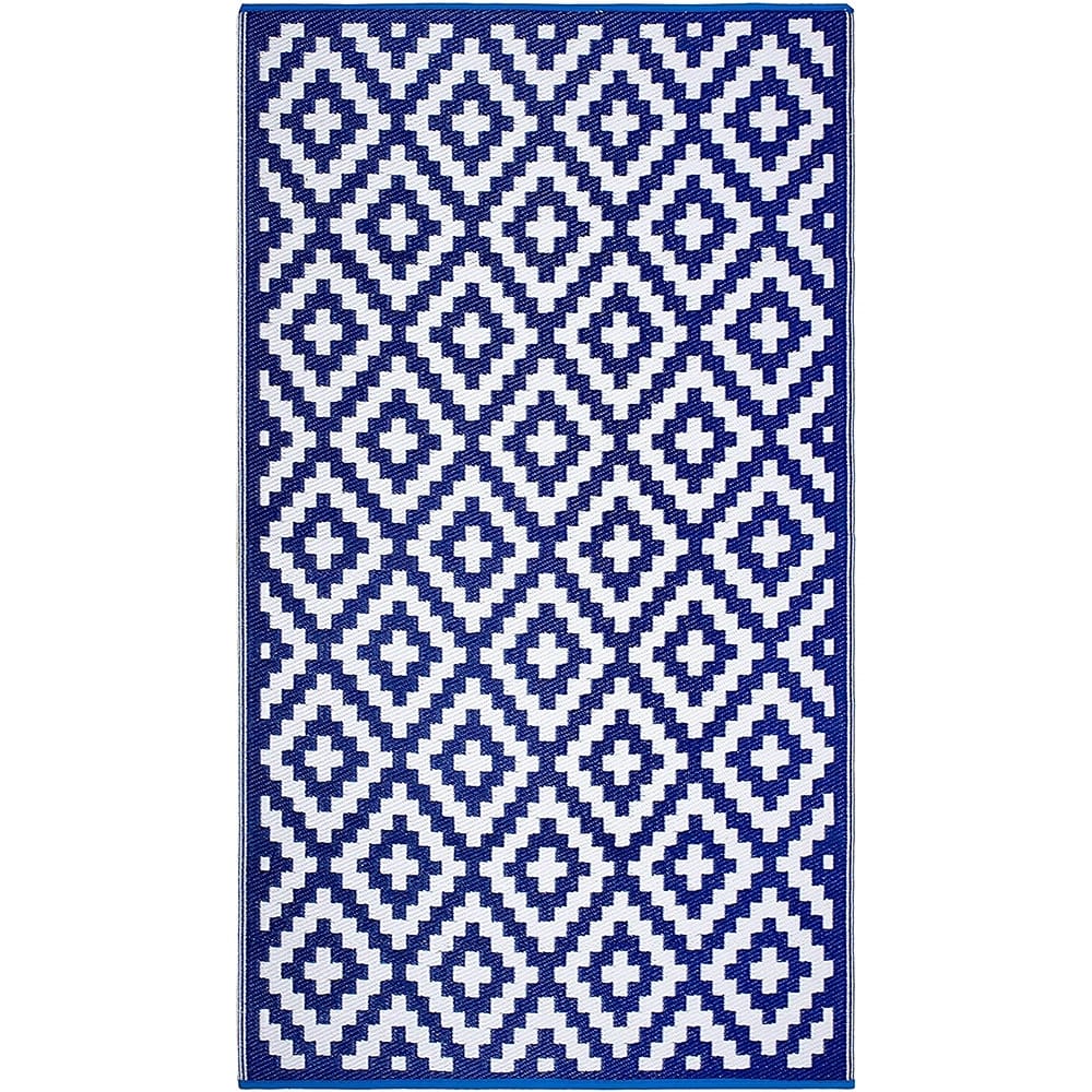 FH Home Reversible Outdoor Area Rug, 5' x 8', Aztec-Blue