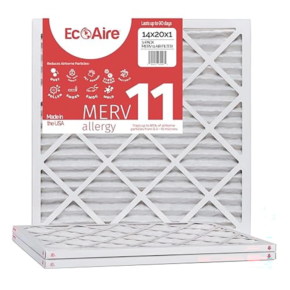 EcoAire 14 x 20 x 1 MERV 11 Pleated Air Filter, 3 Pack
