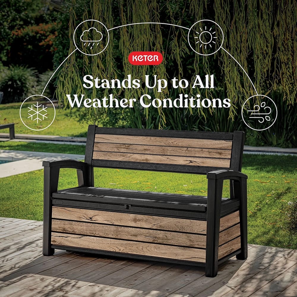 Keter 60-Gallon Resin Outdoor Storage Bench, Pine