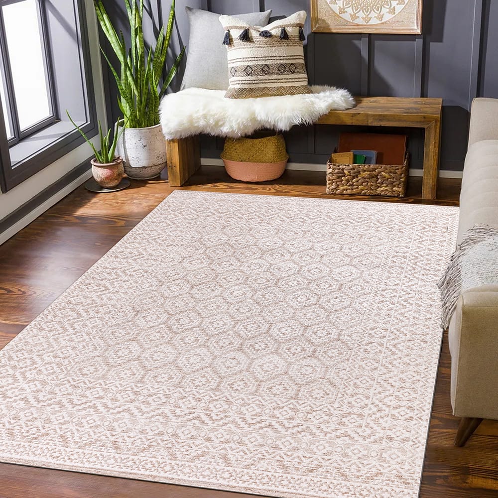 Hazel Collection 9' x 12' Area Rug, Tan & Ivory