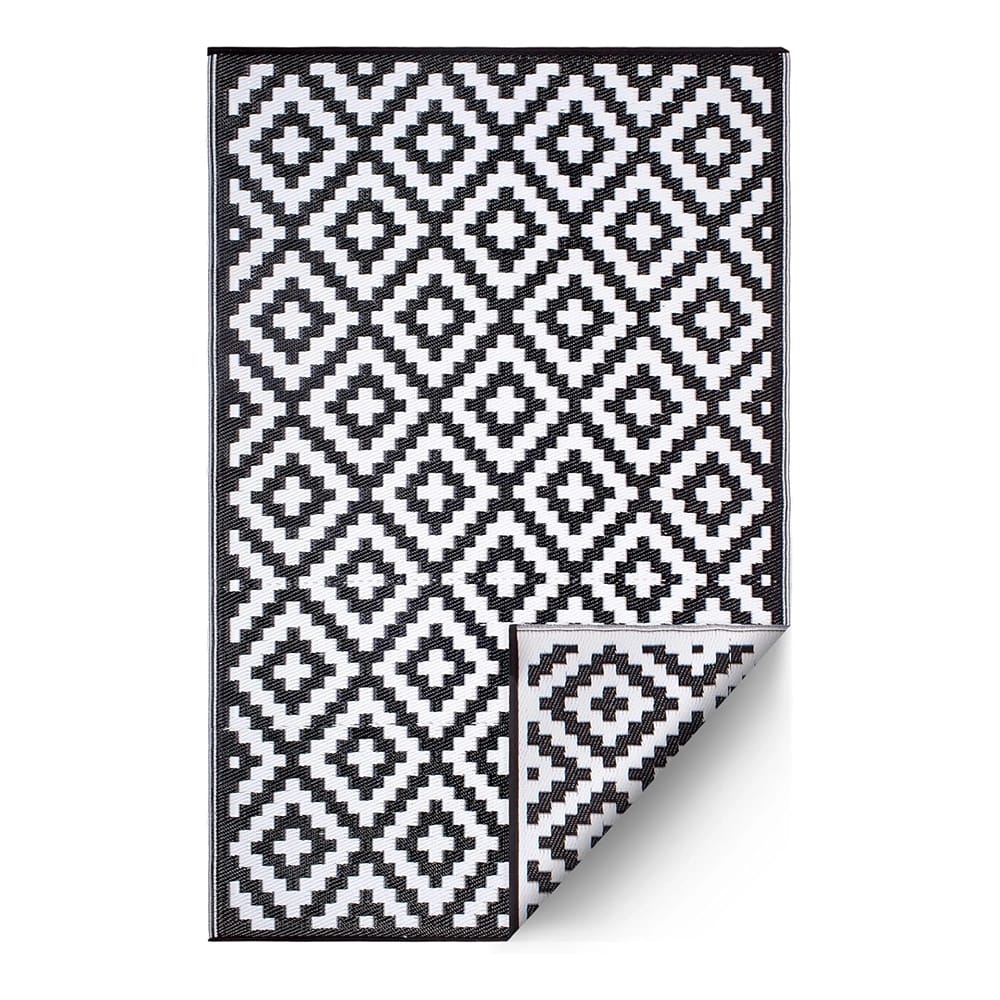 FH Home Reversible Outdoor Area Rug, 5' x 8', Aztec-Black/White