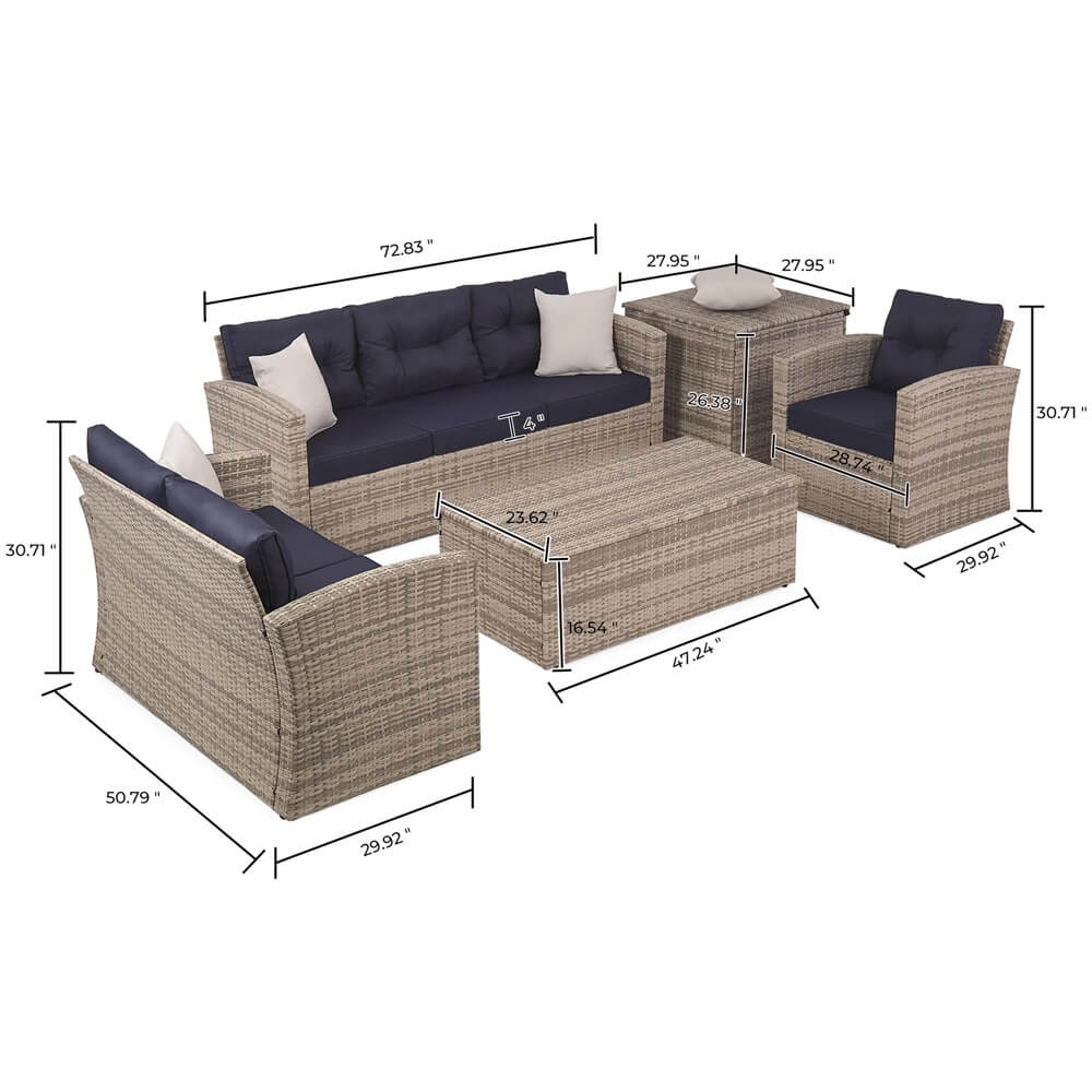 All-Weather 5-Piece Resin Wicker Outdoor Conversation Set, Navy/Gray