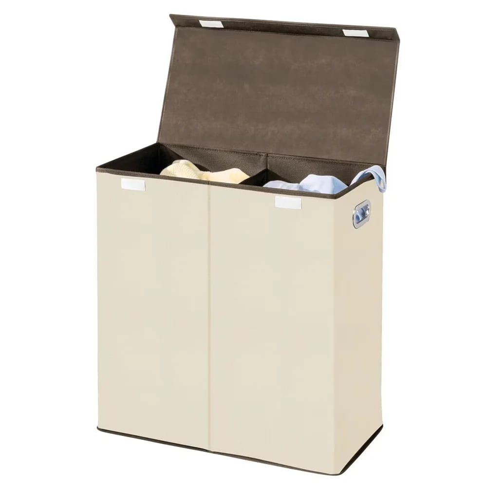 mDesign Divided Laundry Hamper, Cream/Espresso