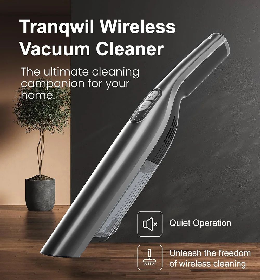 Tranqwil Cordless Handheld Vacuum with Charging Dock, Silver