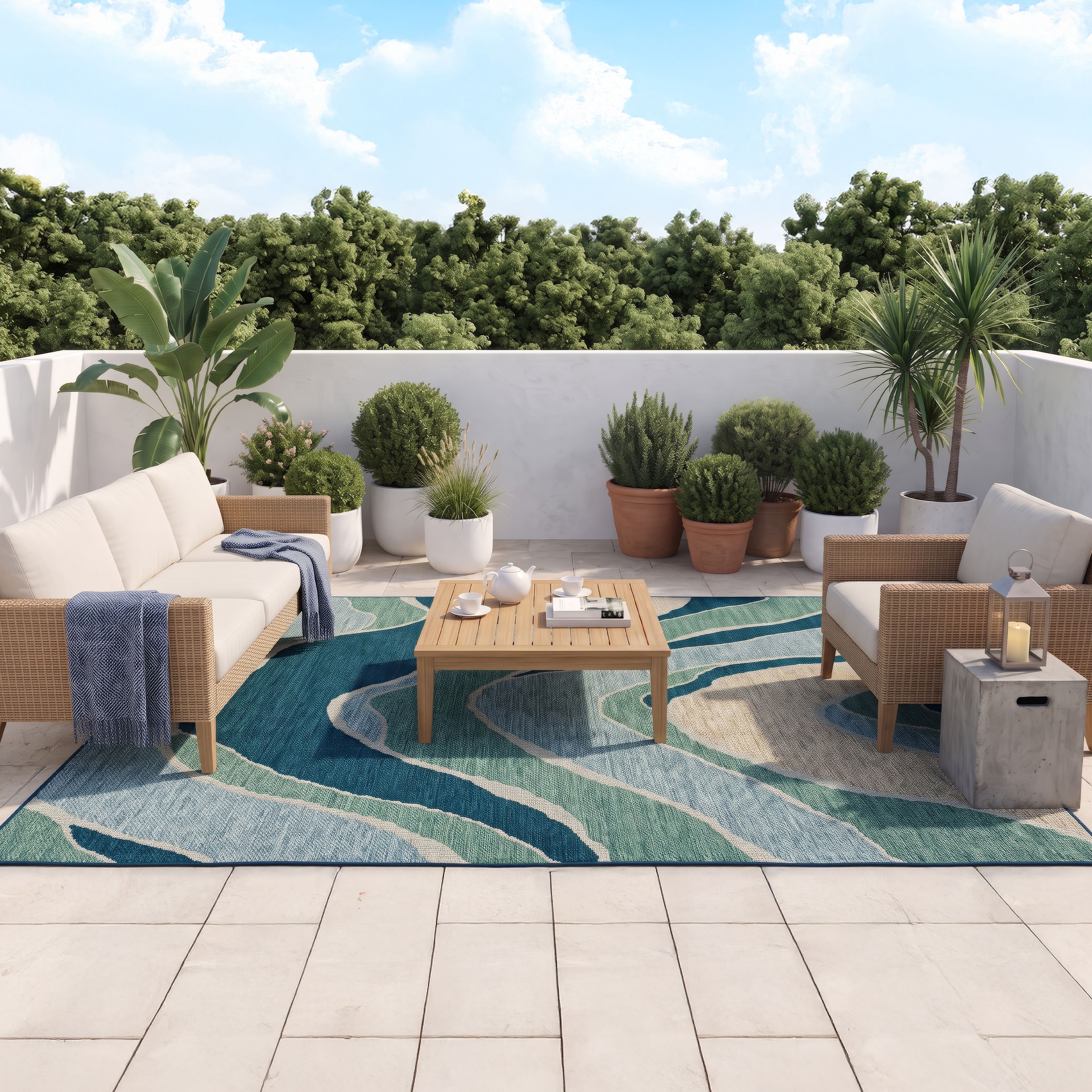 Mohawk Indoor/Outdoor Area Rug, Aqua Waves, 5'3" x 7'3"