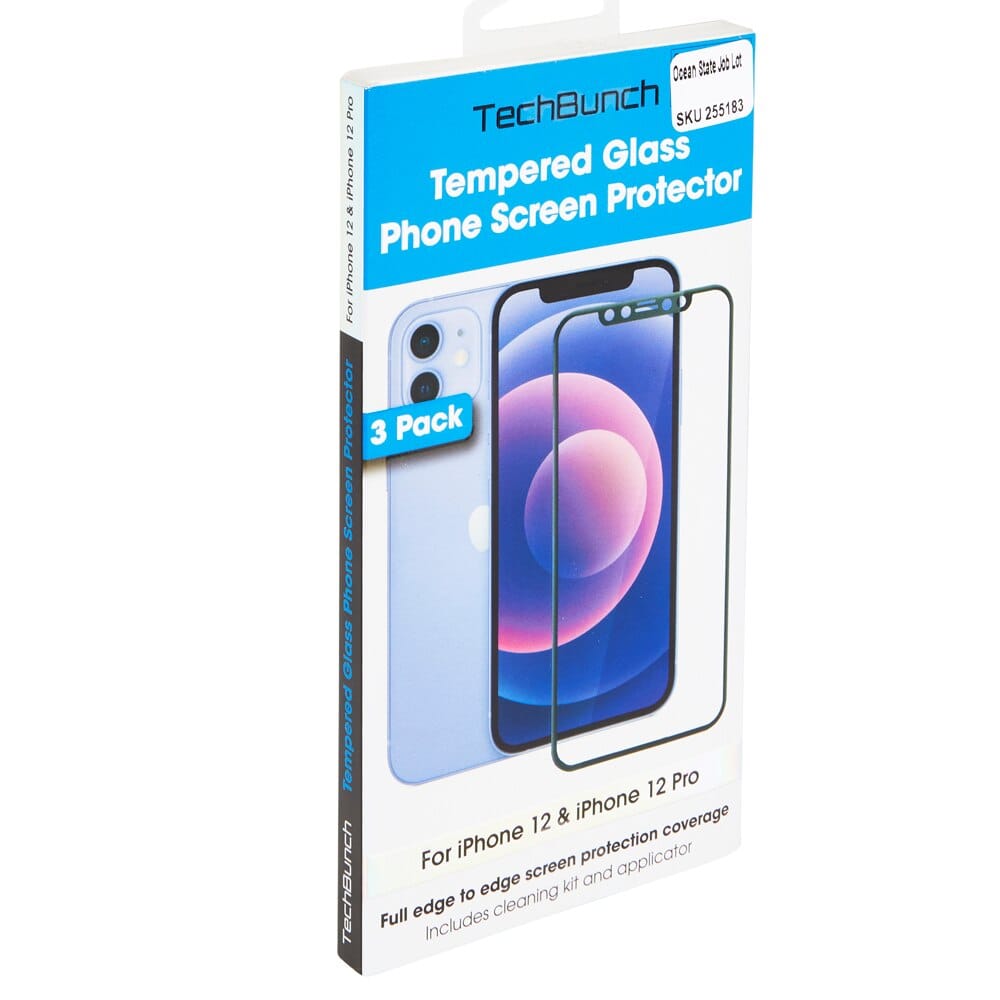 TechBunch Tempered Glass iPhone 12 and iPhone 12 Pro Screen Protectors, 3 Count