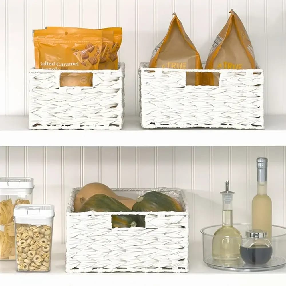 mDesign Woven Kitchen Pantry Food Storage Basket, White, 6 Pack