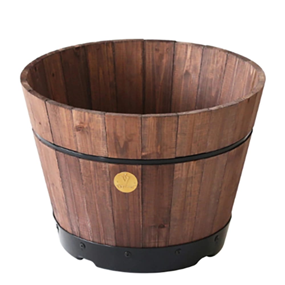 VegTrug Dark Brown Whisky Barrel Planter, 18in