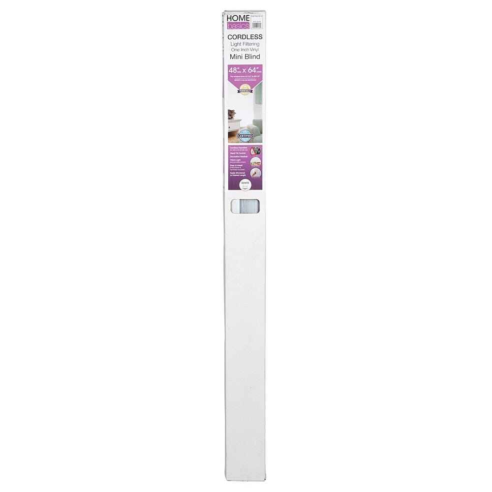 Home Basics Cordless Light Filtering Vinyl Mini Blinds, White, 48" x 64"