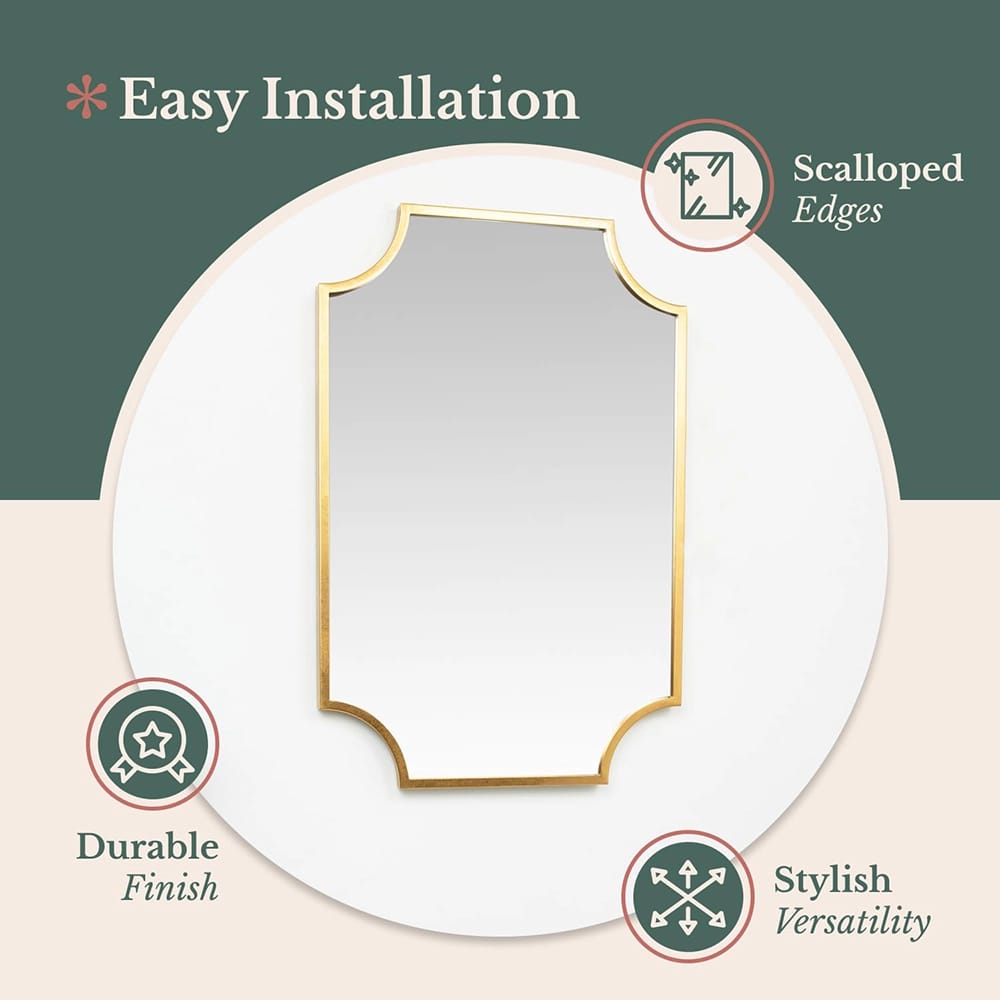 Hamilton Hills Metal Scalloped Vanity Mirror, Gold, 30" x 40"