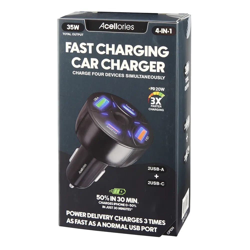 Acellories 4-In-1 Fast Charging Car Charger