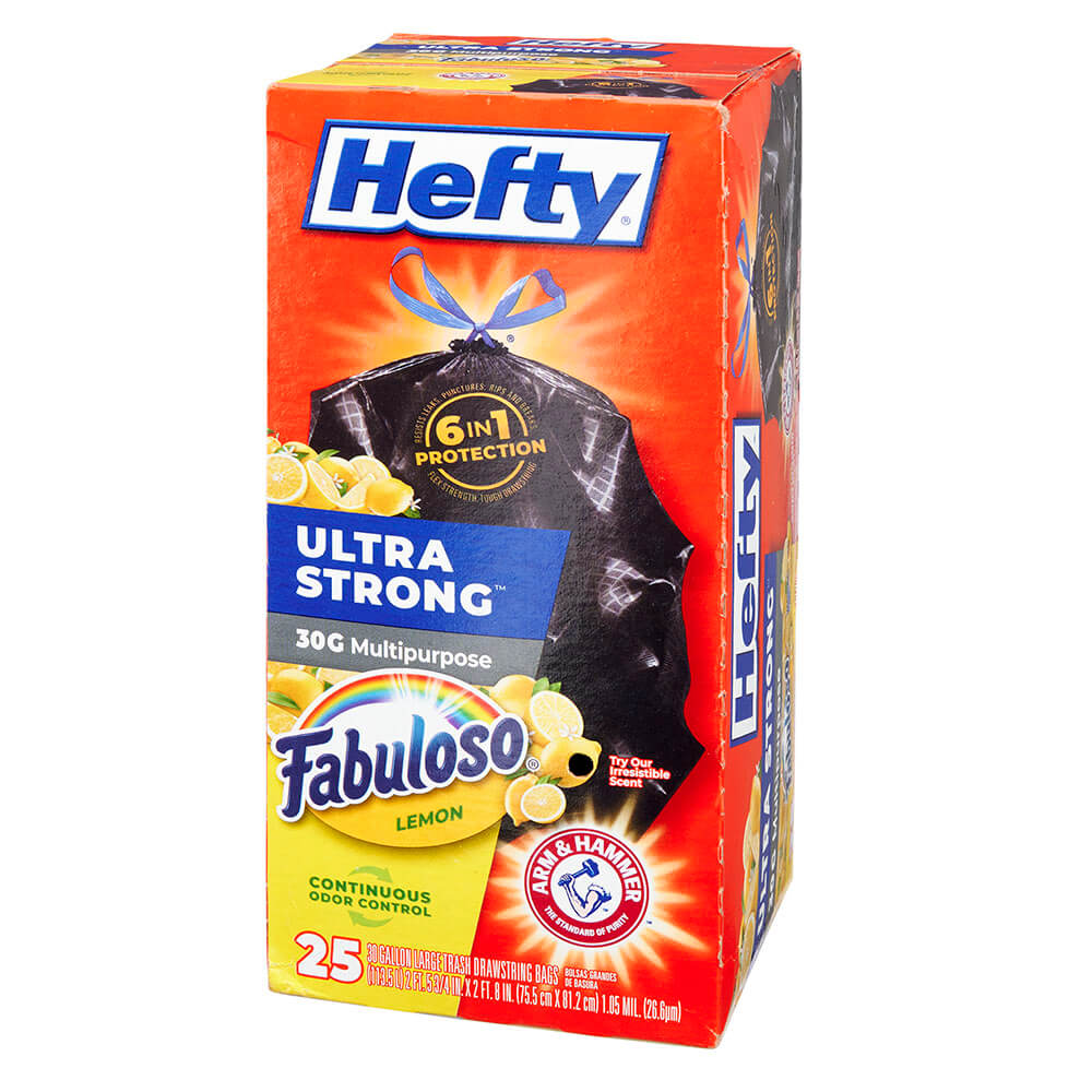 Hefty Ultra Strong Multipurpose Fabuloso Lemon Scent 30 Gallon Trash Bags, 25 Count