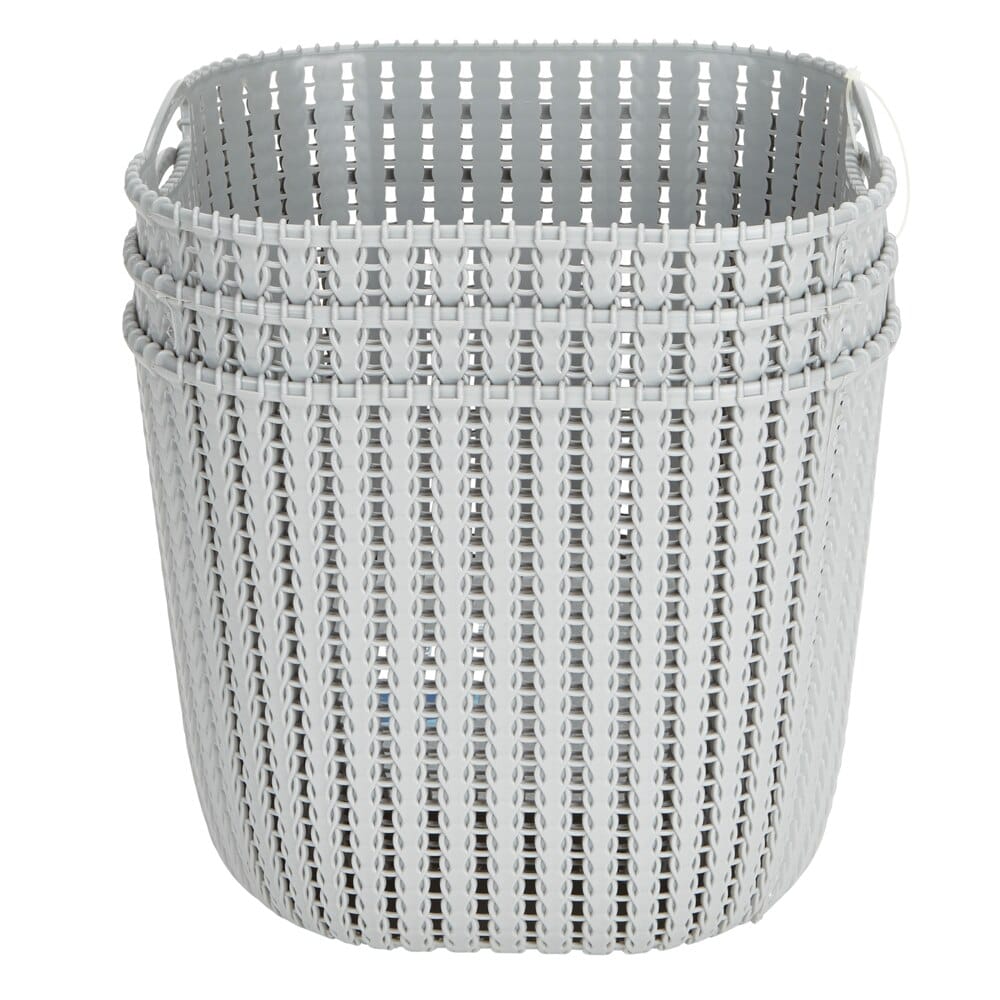 Small Plastic Gray Storage Baskets with Handles, 3-Count