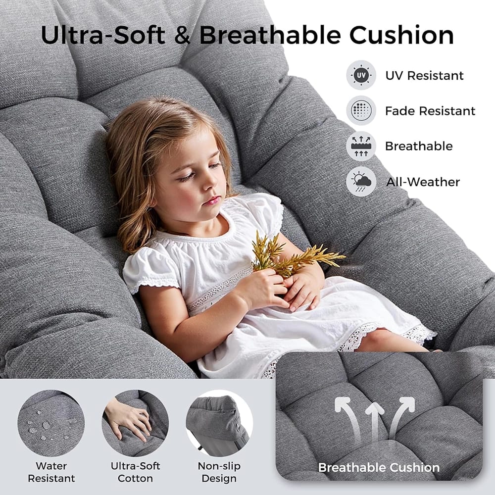 IRONCK Indoor/Outdoor Rocking Chair with Cushion, Gray