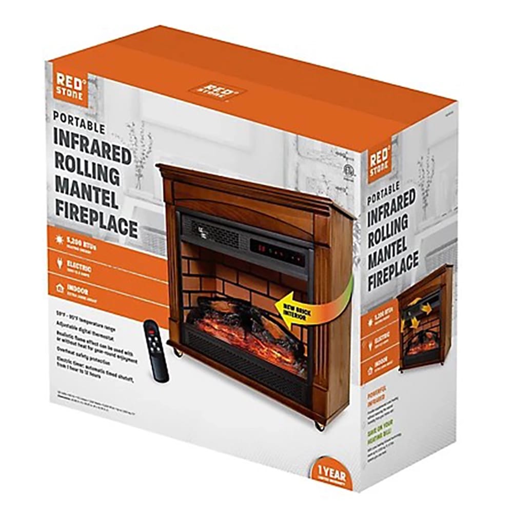 Red Stone Infrared Rolling Mantel Fireplace
