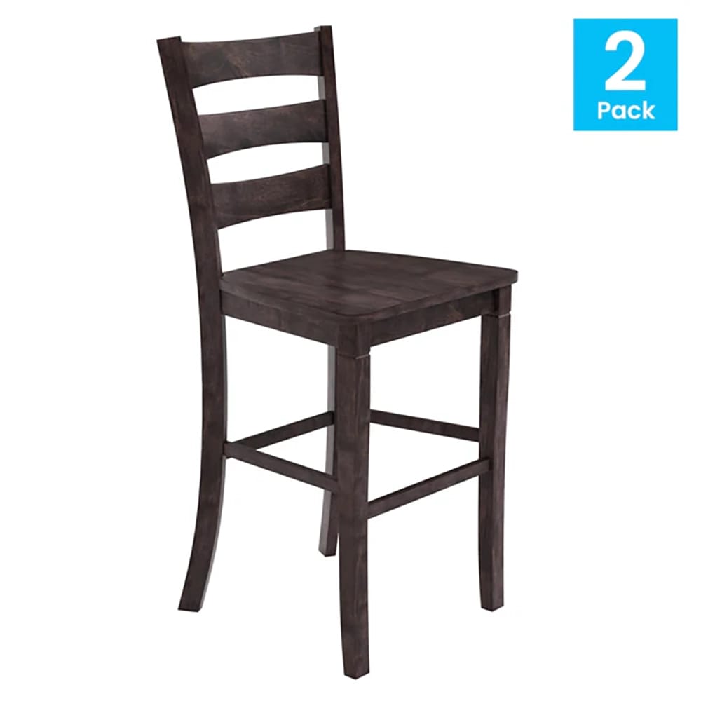 Commercial Grade Wooden Classic Ladderback Barstool, Set of 2, Gray