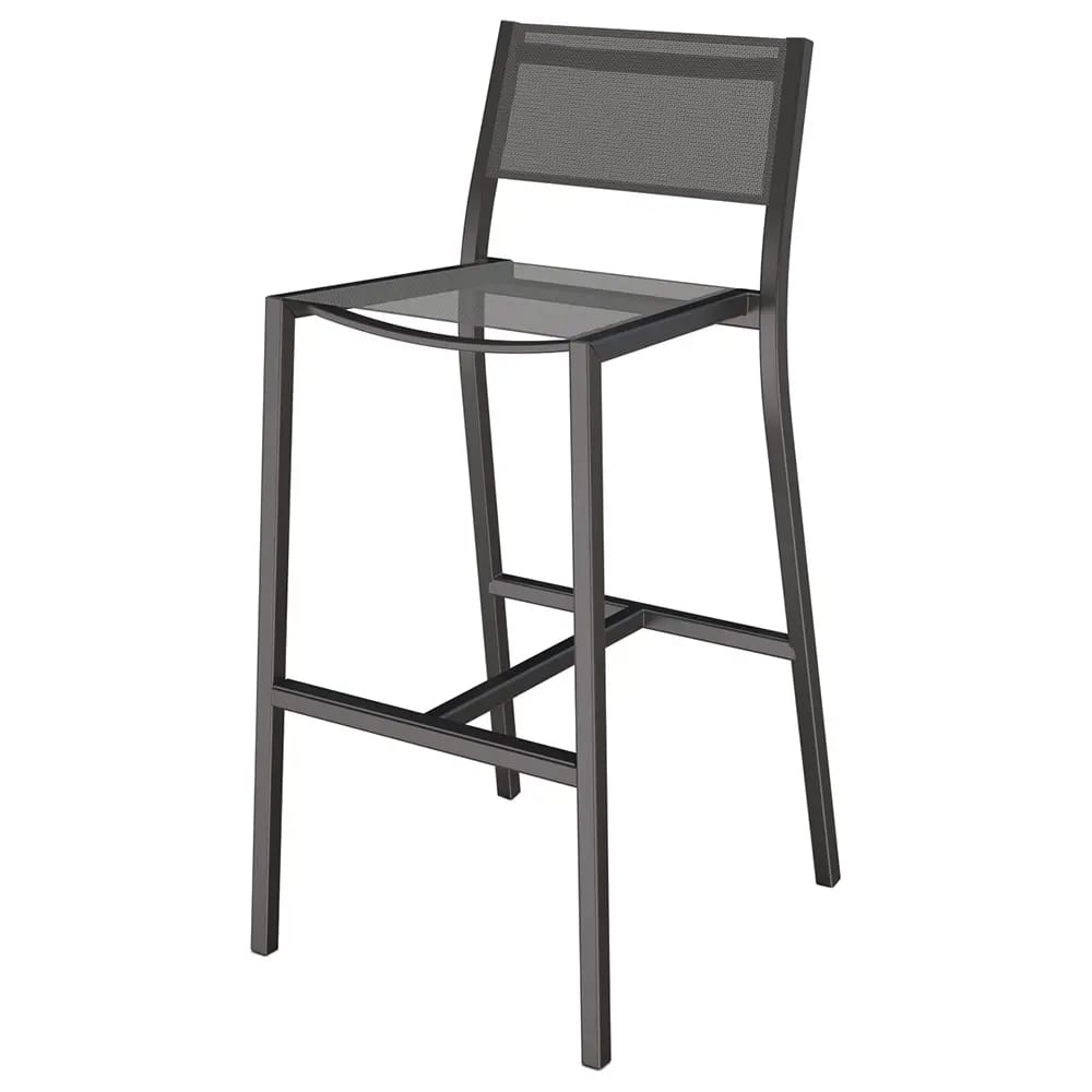 Maiori Aluminum Impression Outdoor Bar Stool with Sling, Charbon