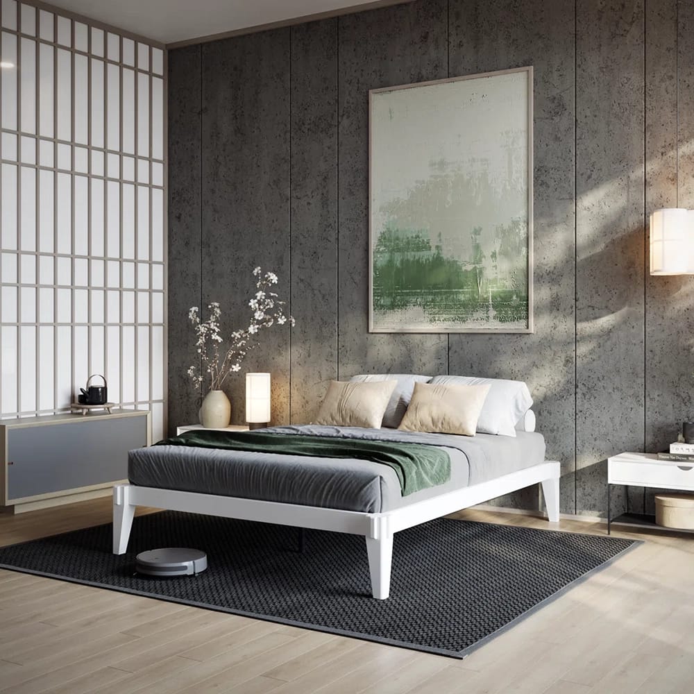 Bme Chalipa Queen Bed Frame, Ivory White