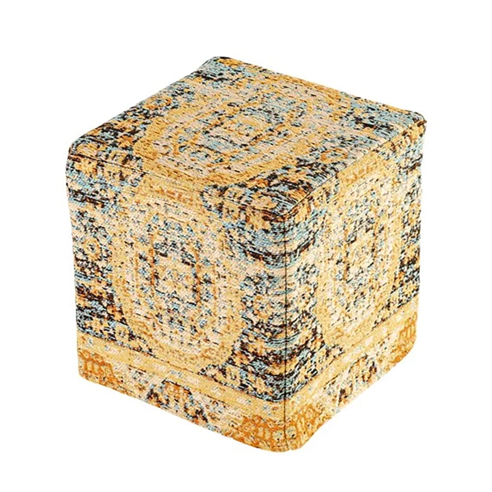 Albany Living Upholstered Square Ottoman, Gold