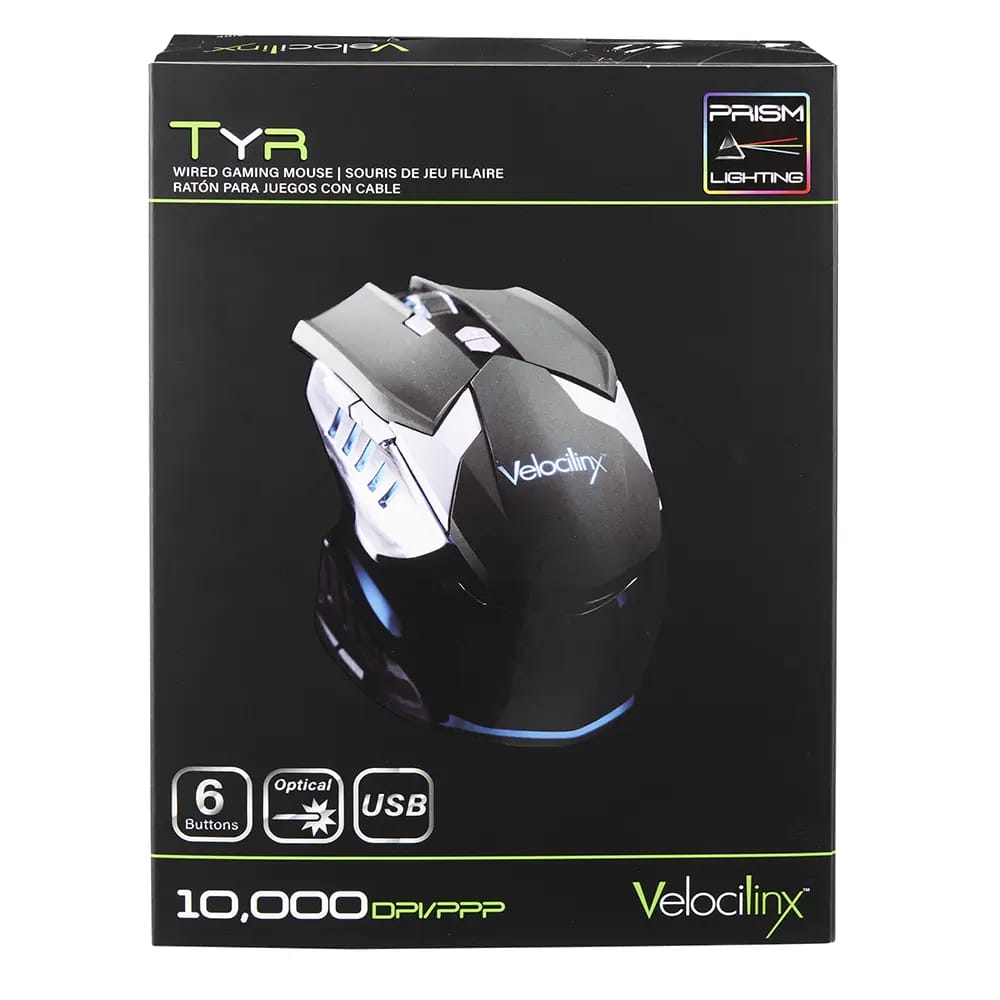 Velocilinx Eight Button Gaming Mouse, Black/Silver