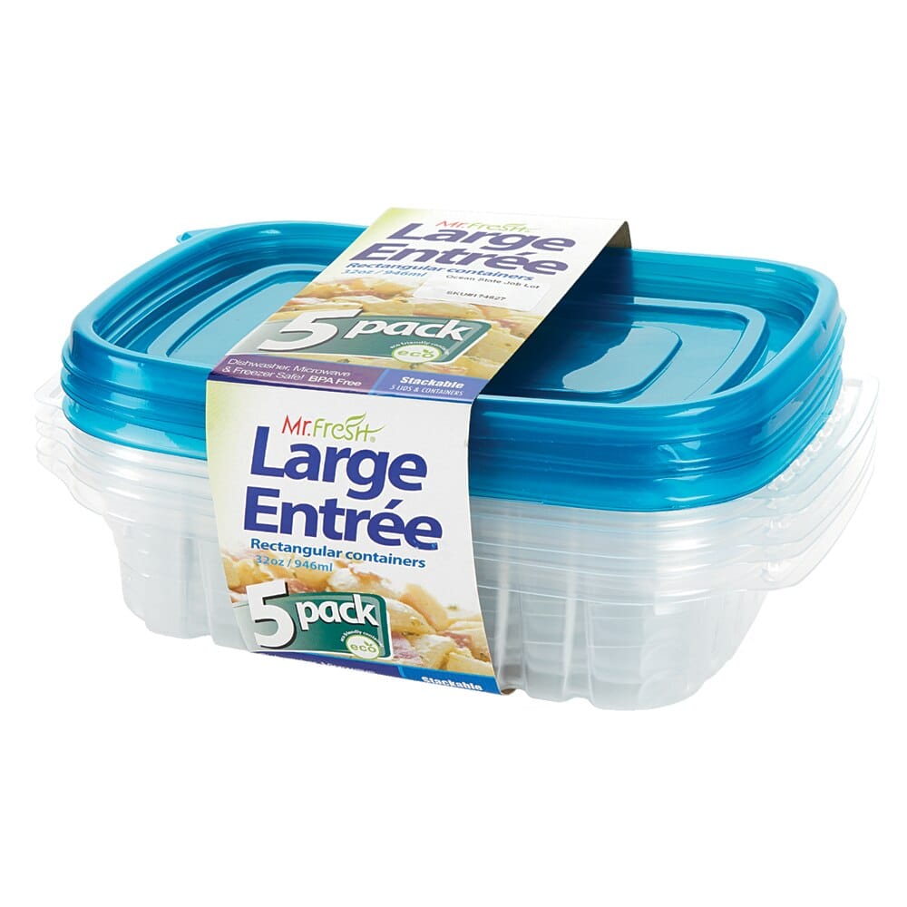 Mr. Fresh Large Entree Rectangular Food Storage Containers, 5 Count