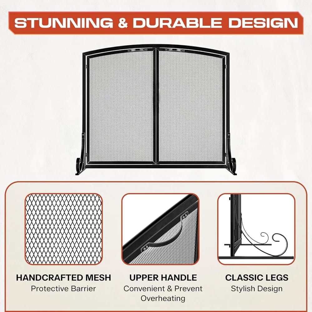 Idzo Fireplace Screen with Doors, Black