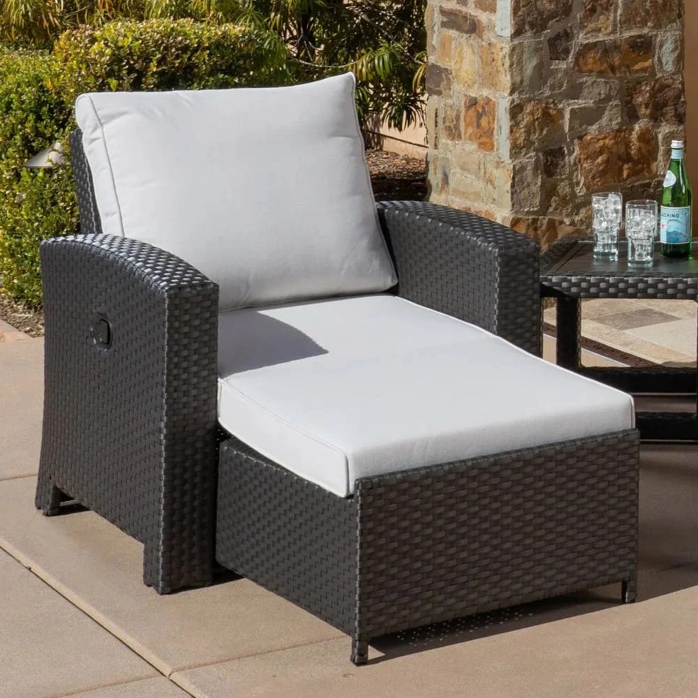 Grand Leisure 3-Piece Sidney Luxury Outdoor Wicker Recliner Set, Dark Brown