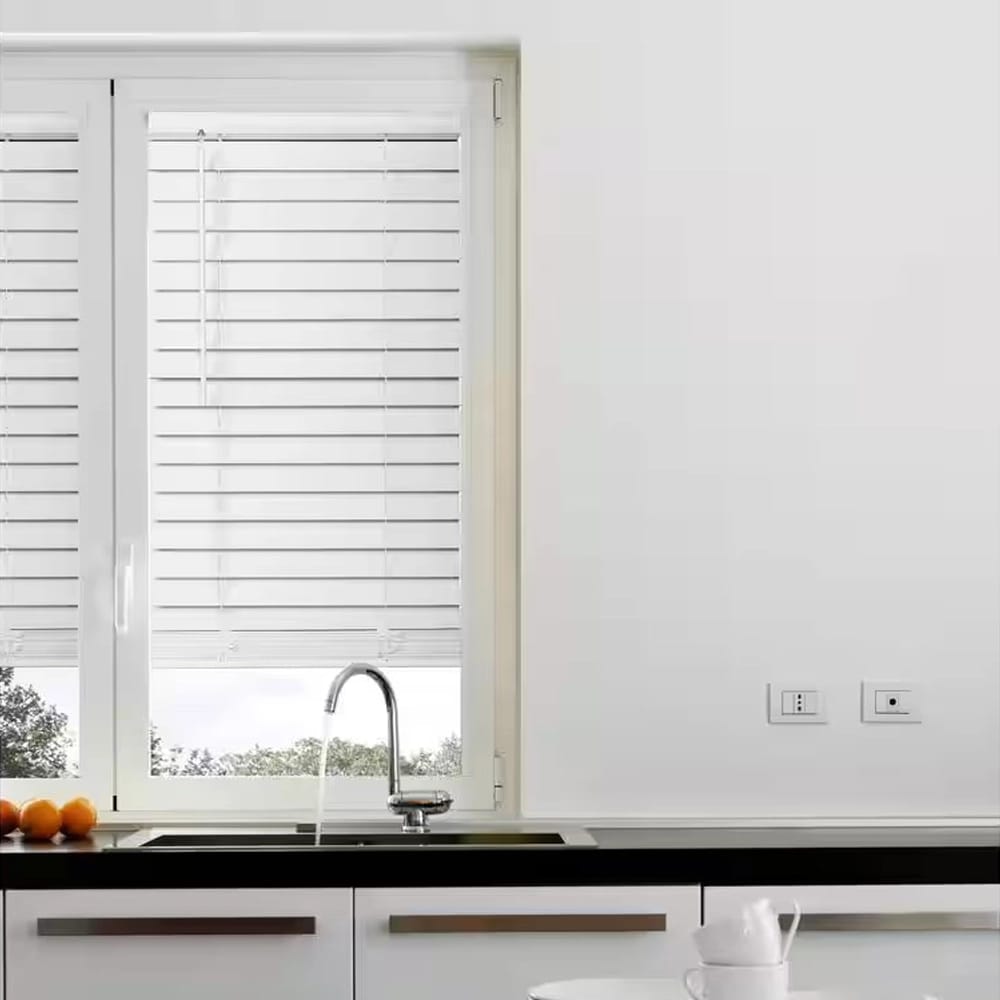 Cordless Premium Faux Wood Blinds with 2.5" Slats, White, 47" x 64"