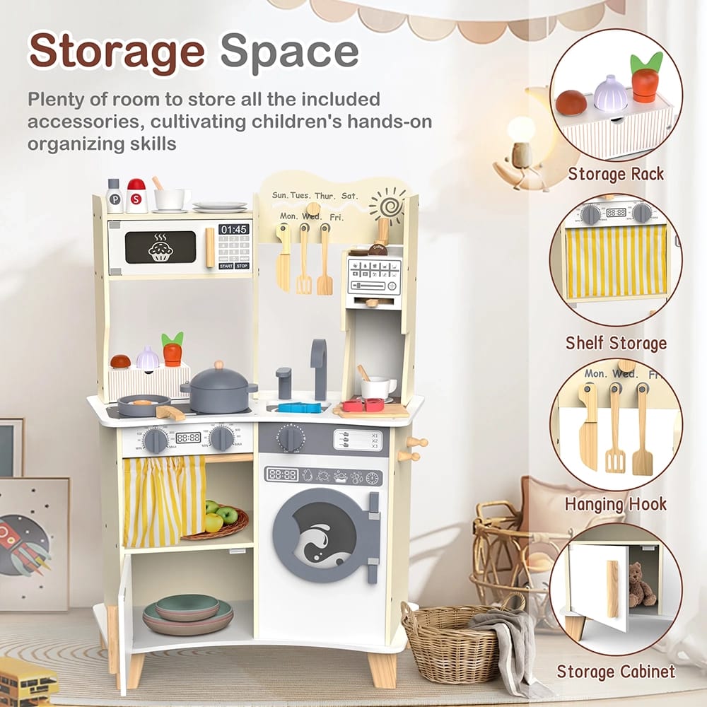 Large Wooden Kids Play Kitchen, Yellow